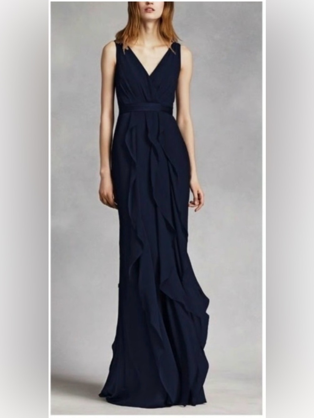 White by Vera Wang Ruffled Surplice Bodice Maxi Dress Midnight Blue Navy Size 0